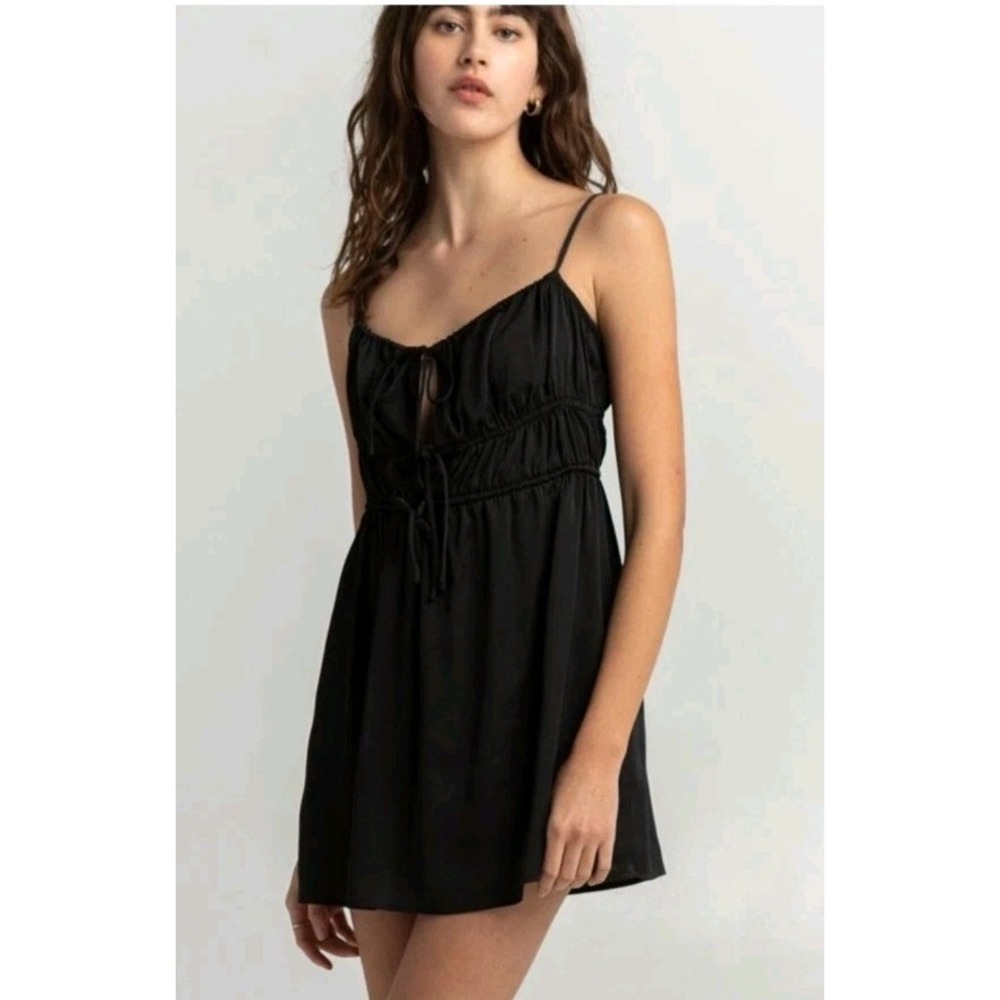 Intimately Free People Black Mini Dress M Milkmaid Whimsigoth Witchy‎ Dark Fairy